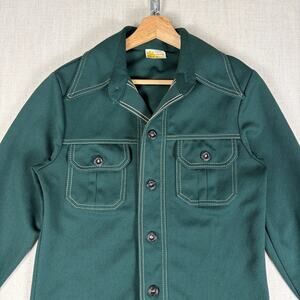 Vintage Sears Kings Road 1970s Disco Forest Green Small Button Up Shirt